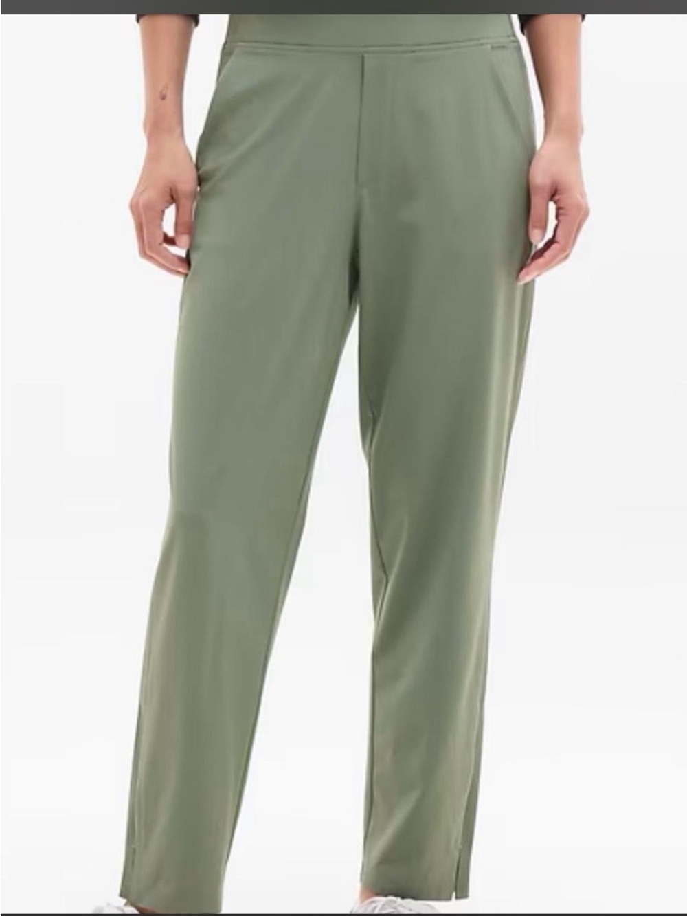 Athleta Olive Green Straight Leg Pants Women’s 14P Petite Travel Workwear